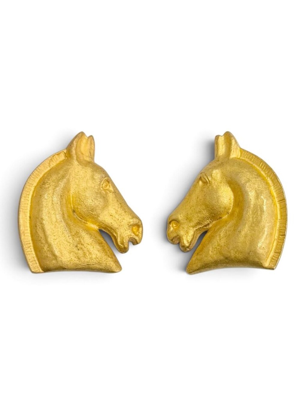 Hermes Vintage Cheval Horse Head Earrings for Both Ears Gold Heavy Feeling